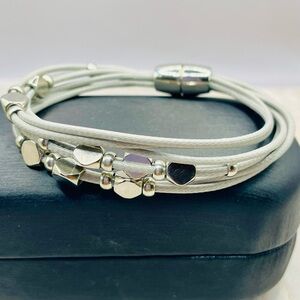 Multi Shiny Gray Cords with Sliding Silver tone Beads Bracelet. Magnetic Closure